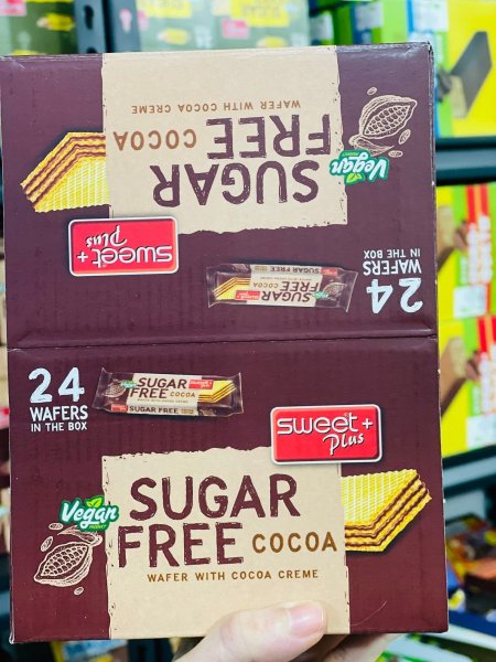 كرتونه ويفر sweet plus بكريمة الكاكاو بدون سكر مضاف