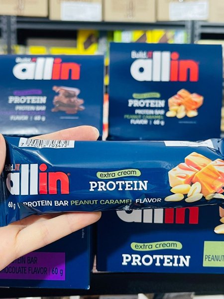 بروتين بار allin عالي البروتين منخفض الكارب بحشوة الفول السوداني والكراميل بدون سكر مضاف 55غم