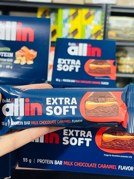 بروتين بار allin بحشوة الكراميل بدون سكر مضاف 55غم
