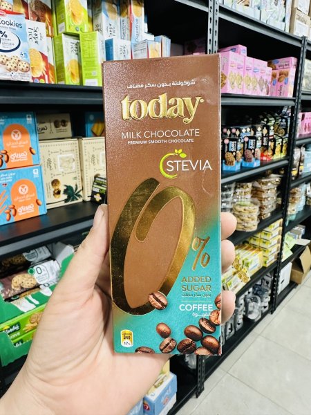 لوح شوكلاته توداي حليب مع حبيبات القهوه بالستيفيا بدون سكر مضاف