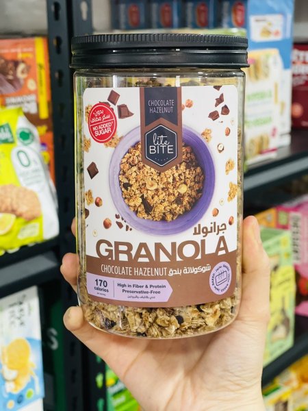جرانولا لايت بايت بالشوكولاته والبندق بدون سكر مضاف 340غم
