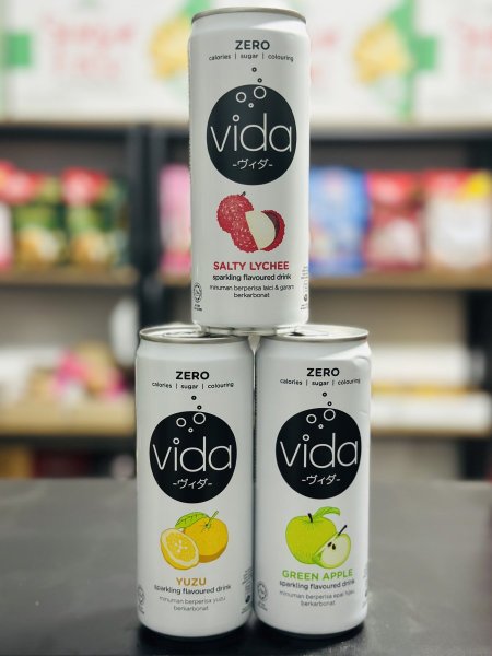 3 علب من مشروب Vida الغازي بدون سكر مضاف